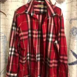RED BURBERRY BUTTON DOWN SHIRT